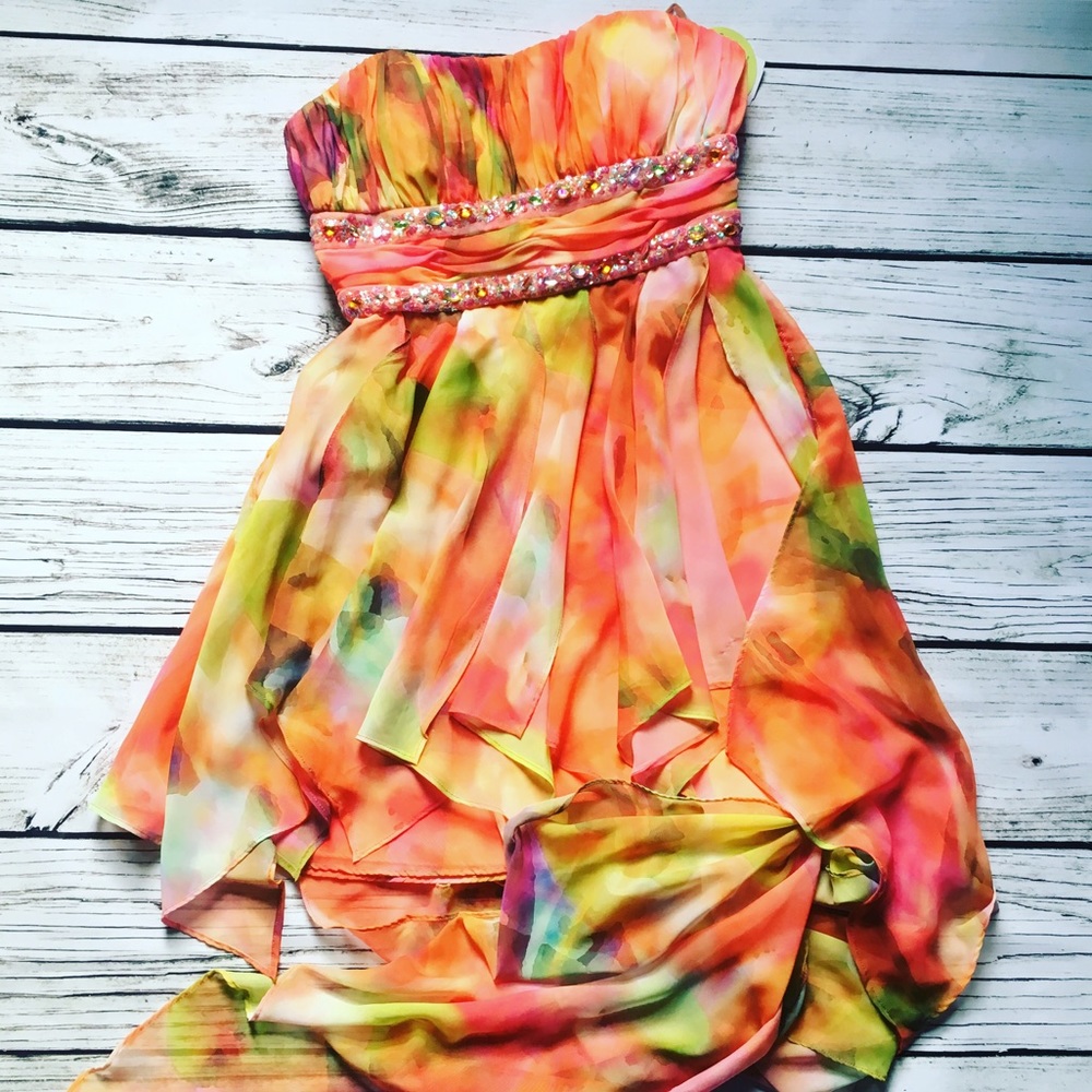 Morgan & Co • Colorful Beaded Asymmetrical Gown